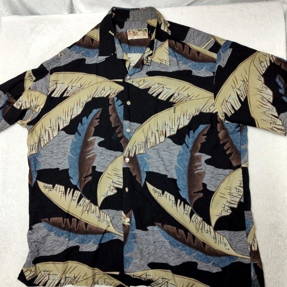 Vintage Tori Richard Shirt Men 2XL Black Hawaiian Button-Up Rayon Viscose Casual
